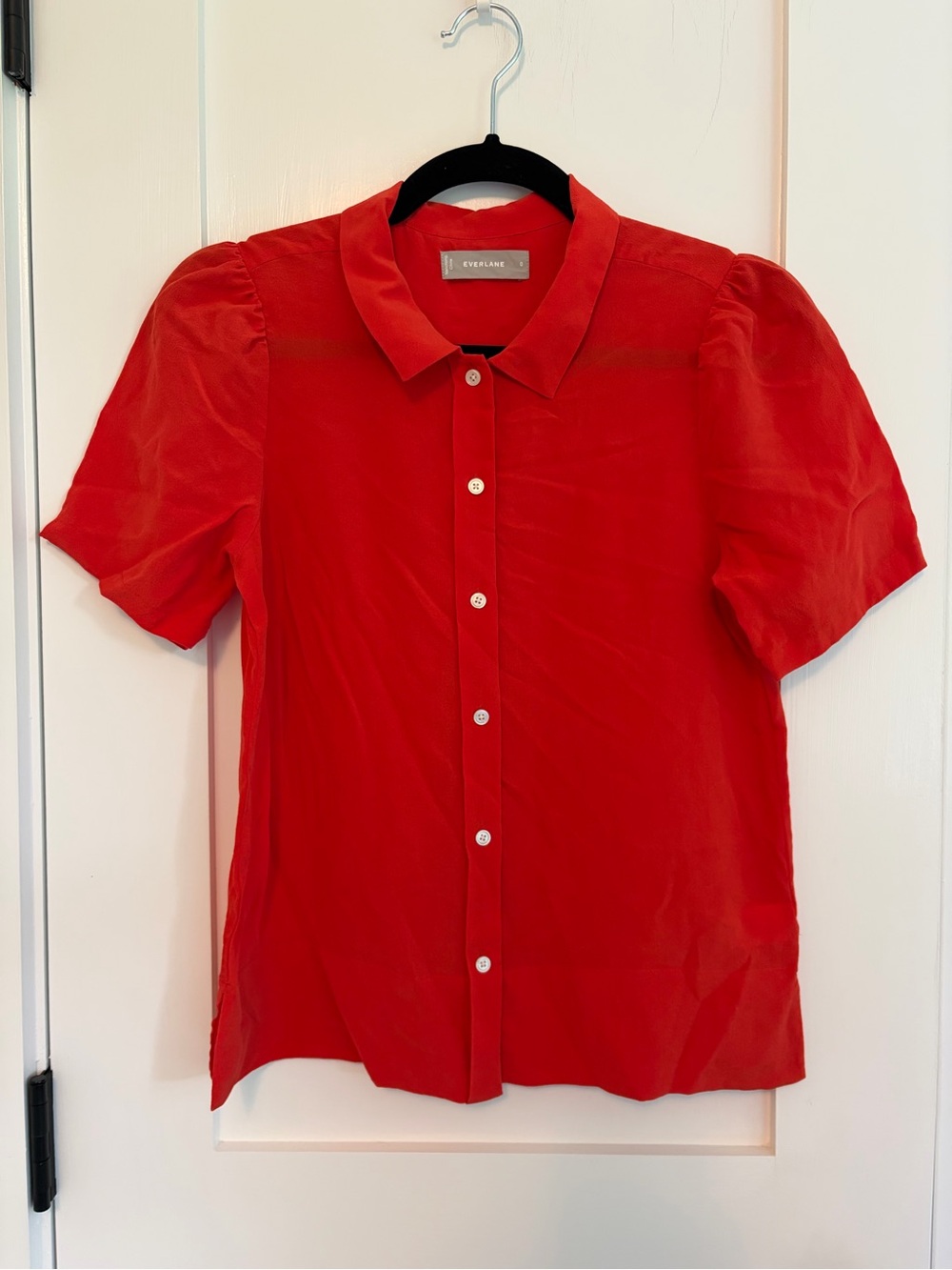 Everlane Women’s  100% Silk Blouse Short Sleeve Button Down Red Size 0